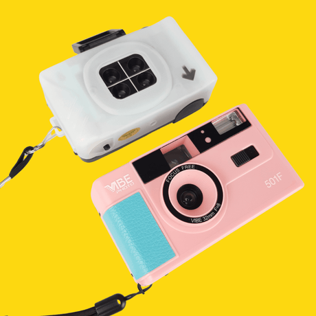 35mm Film Camera Bundle Reusable - Pink Vibe And Lomography Four Lens Camera