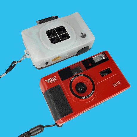 35mm Film Camera Bundle Reusable - Red Vibe And Lomography Four Lens Camera