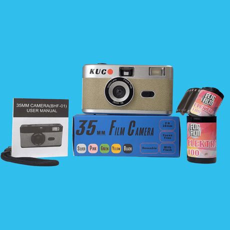35mm Film Camera Reusable Starter Pack with Flash and 1 x 35mm Film - Silver KUGO