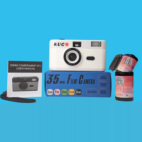 35mm Film Camera Reusable Starter Pack with Flash and 1 x 35mm Film - White KUGO