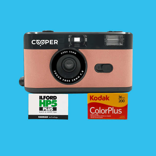 35mm Film Camera Reusable Starter Pack with Flash and 2 x 35mm Film - Flamingo Cooper