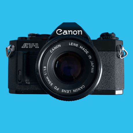Canon AV 1 Black Vintage 35mm SLR Film Camera with Prime 50mm Lens