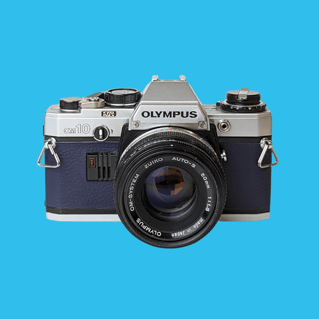 Olympus OM10 Navy Leather Vintage 35mm Film Camera w/ F/1.8 50mm Lens