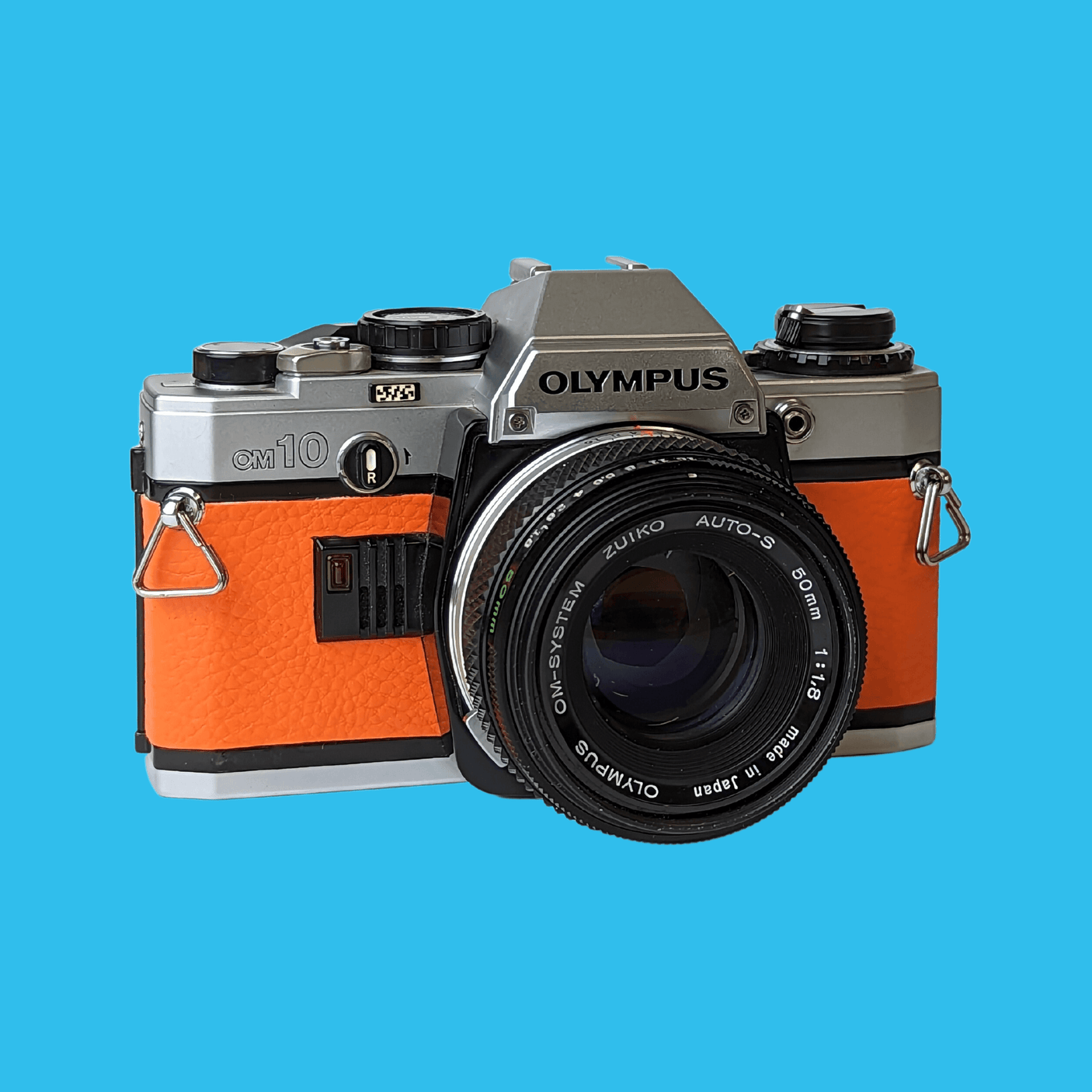 Olympus OM10 Orange Leather Vintage 35mm Film Camera w/ F/1.8 50mm Lens