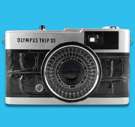 Olympus Trip 35 Black Crocodile Leather Point and Shoot 35mm Film Camera