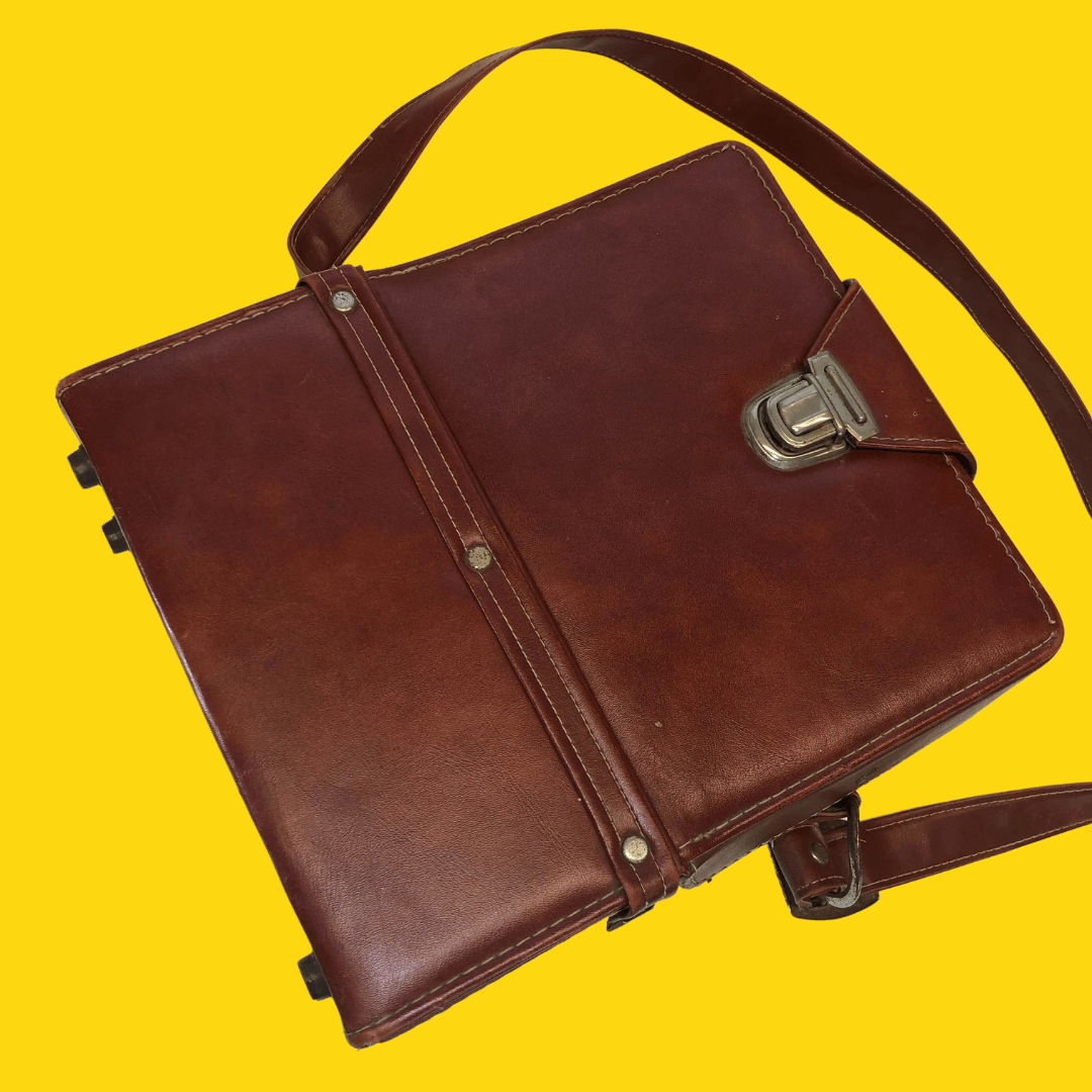 Vintage Genuine Brown Leather Hard Shell Camera Bag