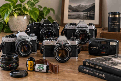 Vintage film cameras from different brands illustrating how rarity, condition and demand influence value
