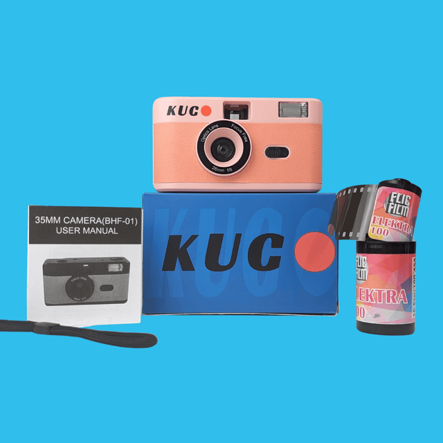 35mm Film Camera Reusable Starter Pack with Flash and 1 x 35mm Film - Pink KUGO