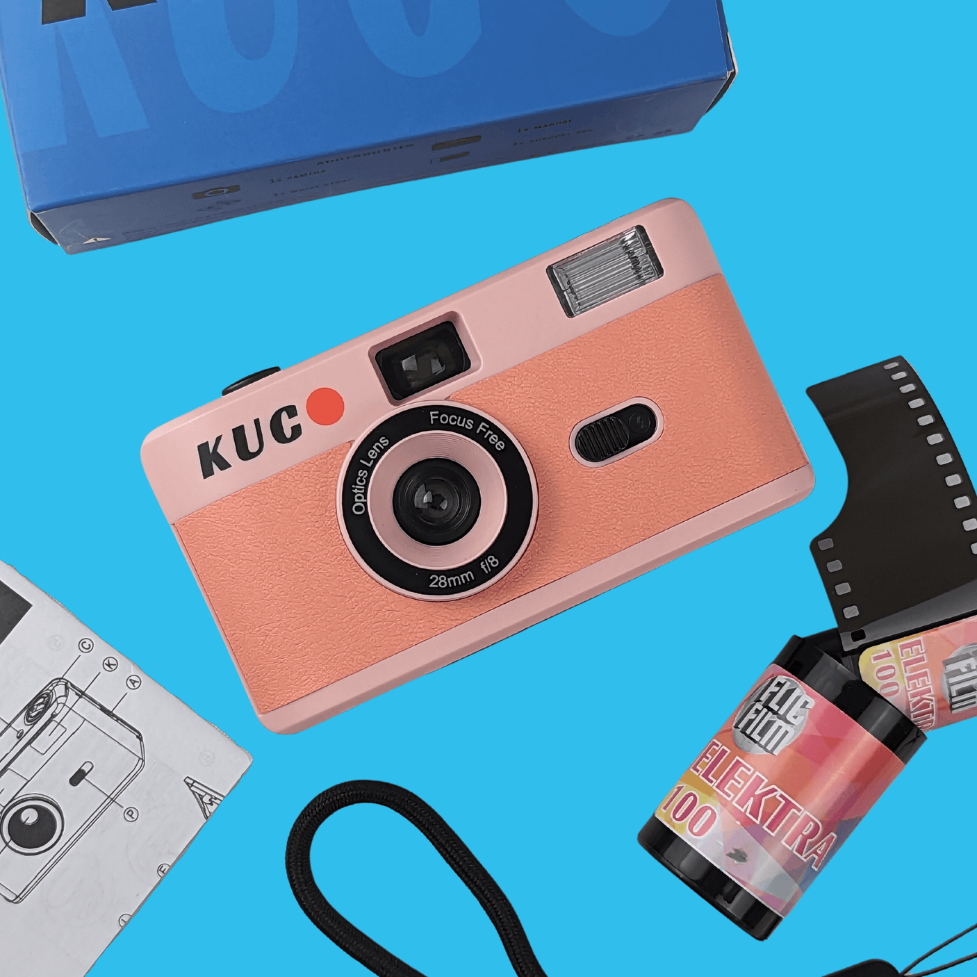 Pack de démarrage pour appareil photo argentique 35 mm avec flash et 2  films 35 mm - Pink Vibe