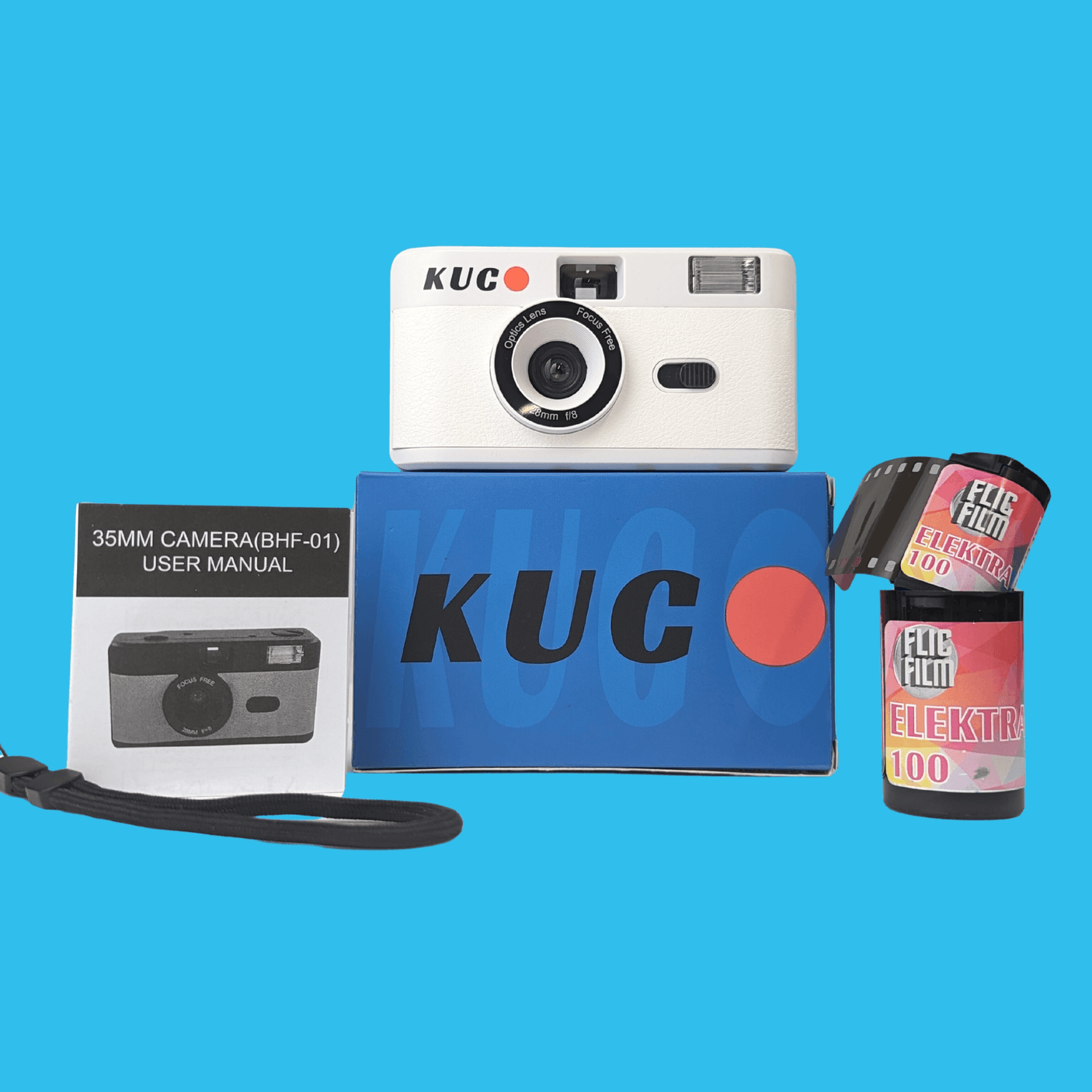 35mm Film Camera Reusable Starter Pack with Flash and 1 x 35mm Film - White KUGO