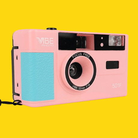 35mm Film Camera Reusable Starter Pack with Flash and 2 x 35mm Film - Pink Vibe