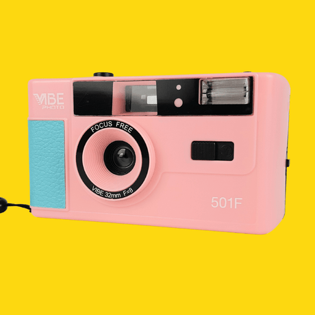 35mm Film Camera Reusable Starter Pack with Flash and 2 x 35mm Film - Pink Vibe