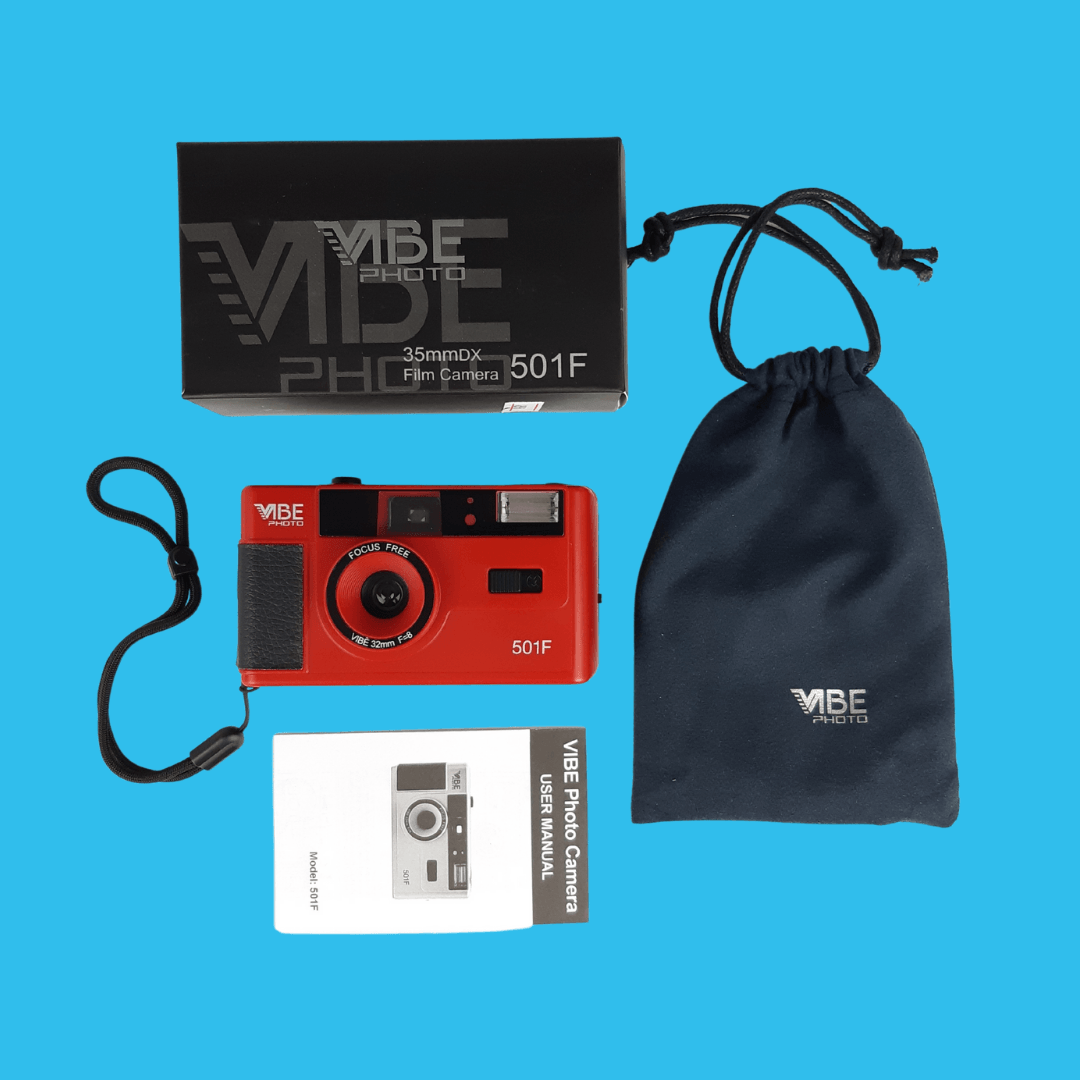 35mm Film Camera Reusable Starter Pack with Flash and 2 x 35mm Film - Red Vibe