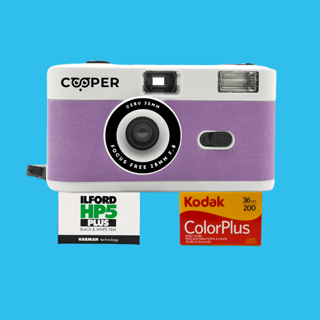 35mm Film Camera Reusable Starter Pack with Flash and 2 x 35mm Film - Violet Cooper