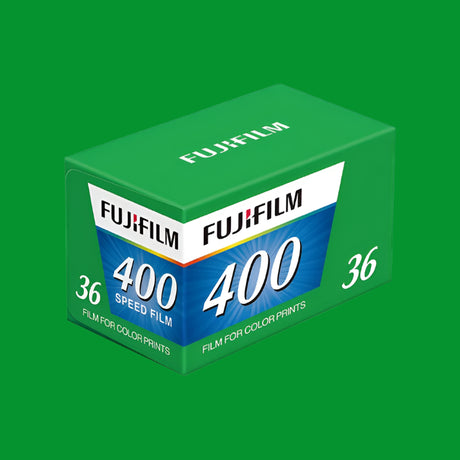 Fujifilm 400 film pack on a green background