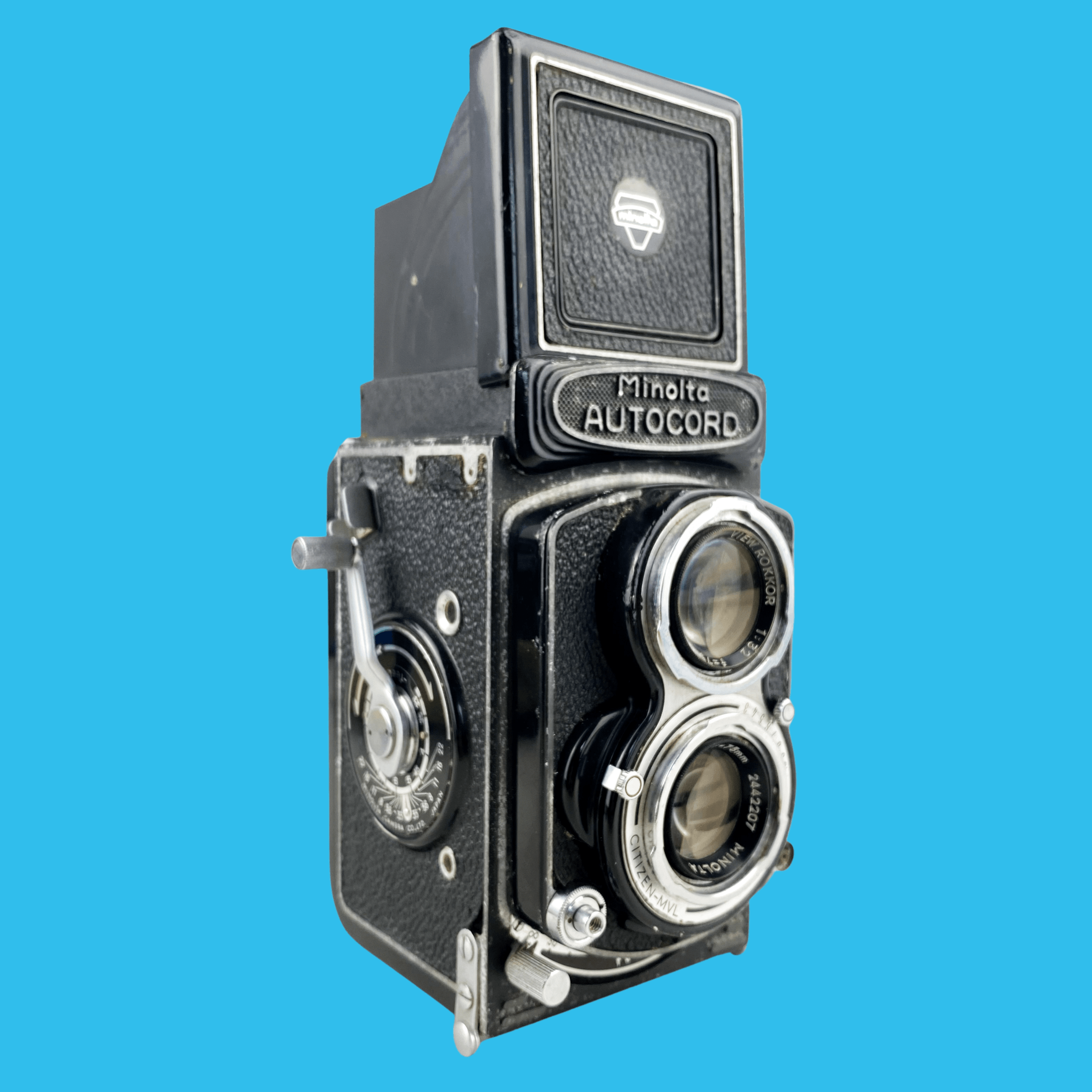 【484】MINOLTA AUTOCORD MINOLTA ROKKOR 75mm F3.5 VIEW ROKKOR 75mm F3.2 ミノルタ 二眼レフ  Minolta Autocord 6x6 TLR with 75mm f3.5 Rokkor lens in Citizen-MVL shutter