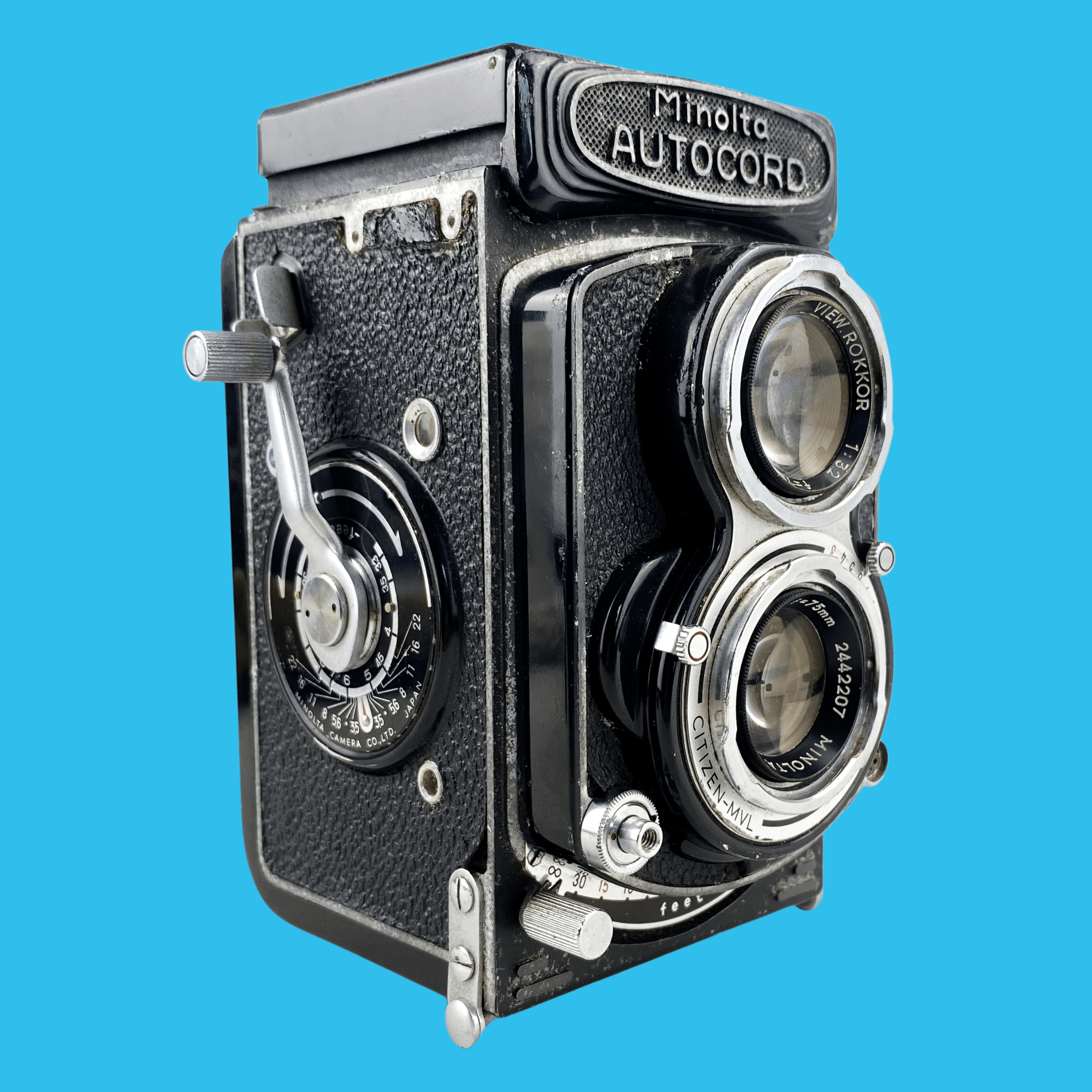 【484】MINOLTA AUTOCORD MINOLTA ROKKOR 75mm F3.5 VIEW ROKKOR 75mm F3.2 ミノルタ 二眼レフ  Minolta Autocord 6x6 TLR with 75mm f3.5 Rokkor lens in Citizen-MVL shutter