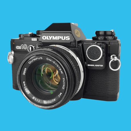 Olympus Black OM-10 RARE Vintage SLR 35mm Film Camera with f/1.8 50mm Prime Lens