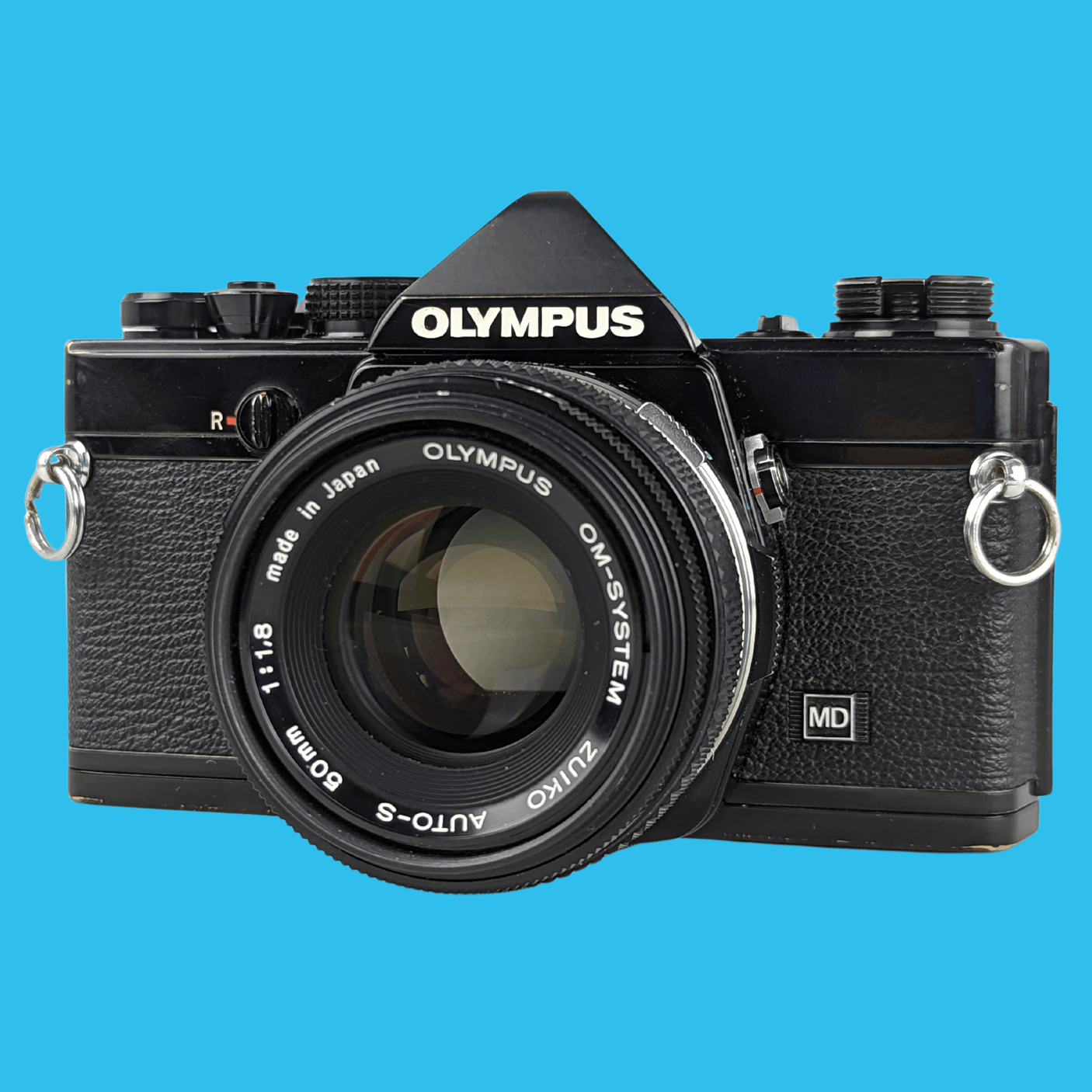 オリンパス OM 1 ブラック ビンテージ 35mm SLR フィルム カメラ、f/1.8 50mm プライム レンズ付き