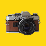 Olympus OM10 Brown Leather Vintage 35mm Film Camera w/ F/1.8 50mm Lens
