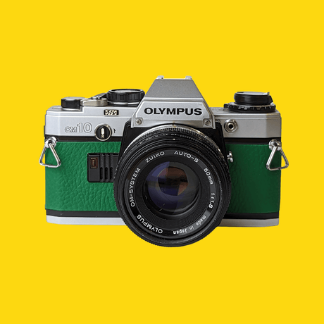 Olympus OM10 Green Leather Vintage 35mm Film Camera w/ F/1.8 50mm Lens