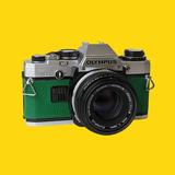 Olympus OM10 Green Leather Vintage 35mm Film Camera w/ F/1.8 50mm Lens
