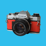 Olympus OM10 Red Leather Vintage 35mm Film Camera w/ F/1.8 50mm Lens