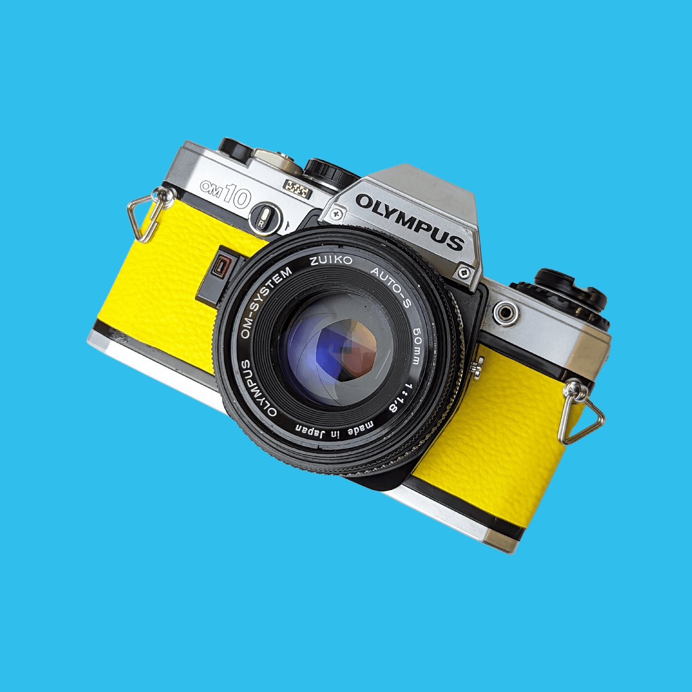 Olympus OM10 Yellow Leather Vintage 35mm Film Camera w/ F/1.8 50mm Lens