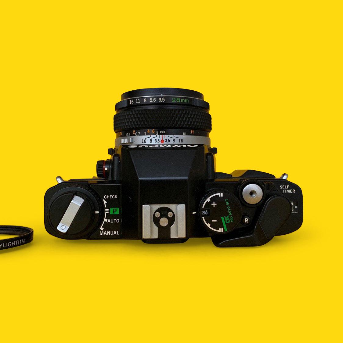 Olympus OM40 Black SLR 35mm Film Camera w/ Olympus f/3.5 28mm Lens