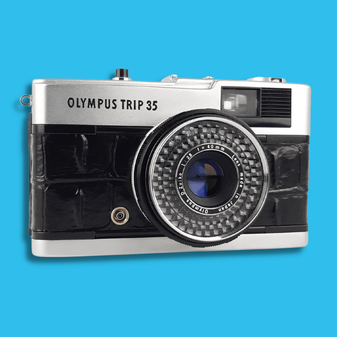 Olympus Trip 35 Black Crocodile Leather Point and Shoot 35mm Film Camera