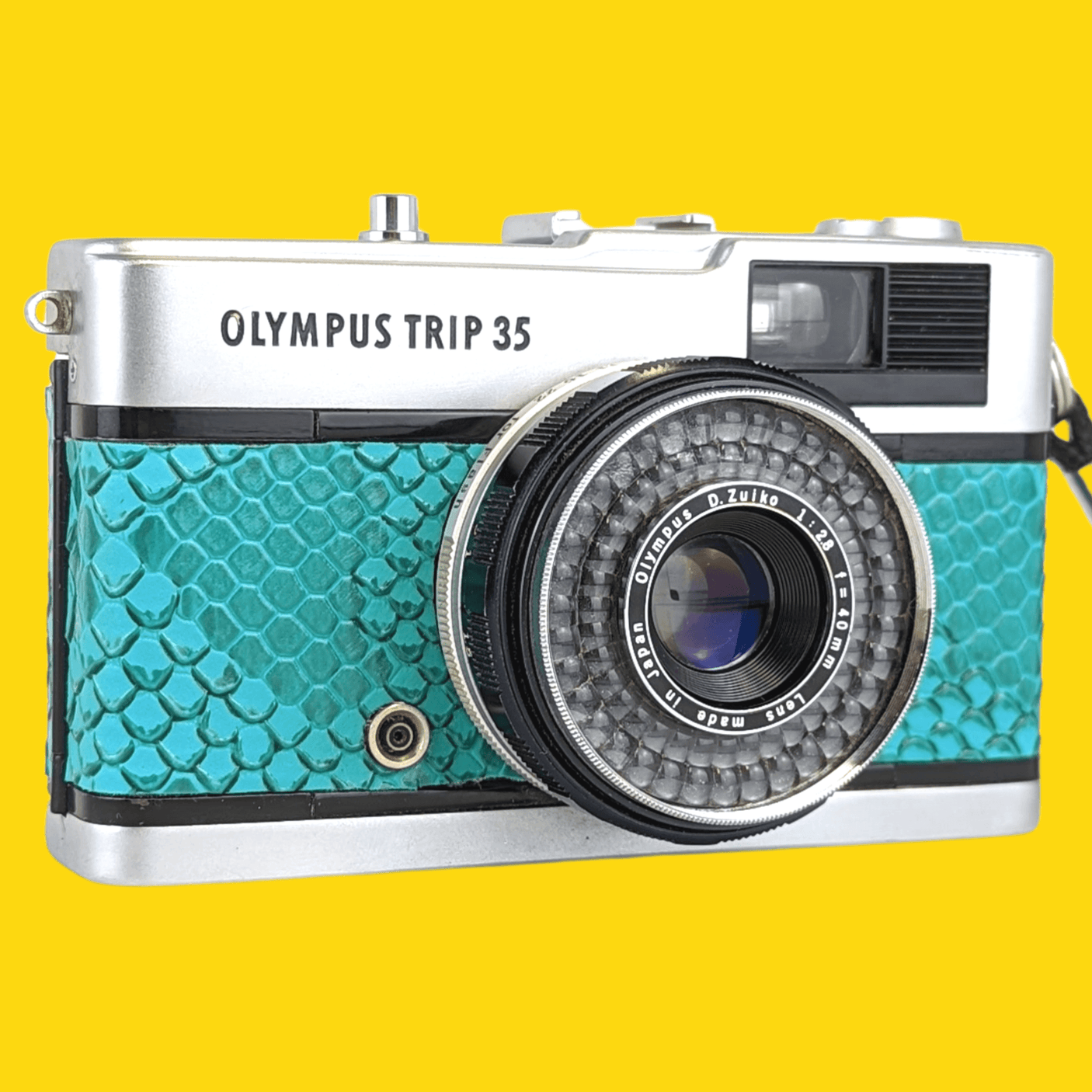 Olympus Trip 35 Turquoise Lizard Leather Point and Shoot 35mm Film Camera