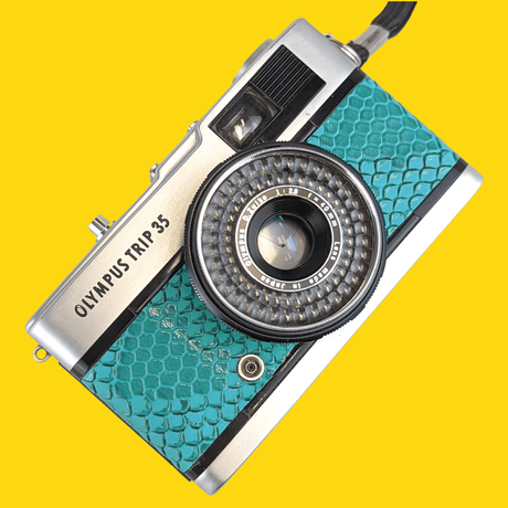 Olympus Trip 35 Turquoise Lizard Leather Point and Shoot 35mm Film Camera