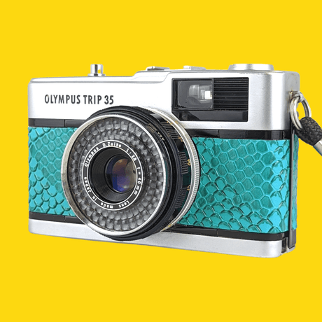 Olympus Trip 35 Turquoise Lizard Leather Point and Shoot 35mm Film Camera