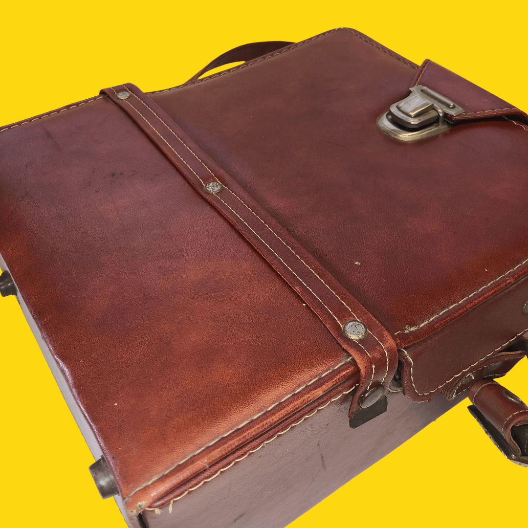 Vintage Genuine Brown Leather Hard Shell Camera Bag
