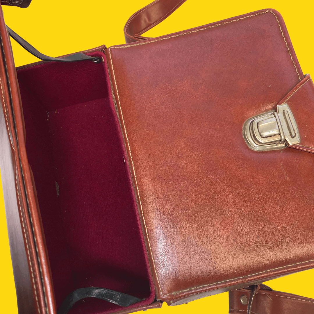 Vintage Genuine Brown Leather Hard Shell Camera Bag