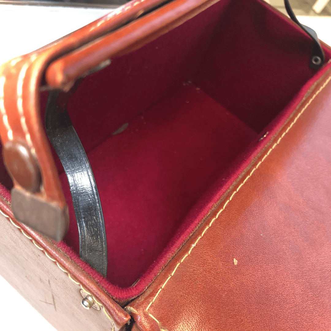 Borsa per fotocamera con guscio rigido in vera pelle marrone vintage