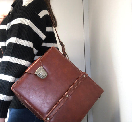 Vintage Genuine Brown Leather Hard Shell Camera Bag